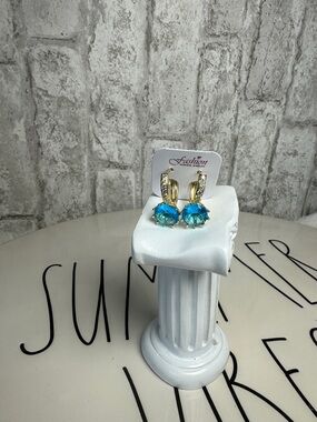 Gold-Tone Blue Crystal Drop Earrings